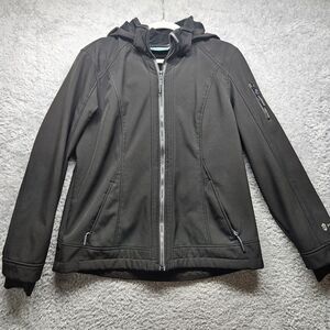 Free Country Womens Black Softshell Jacket Size L Water Resistant Fleece Lined